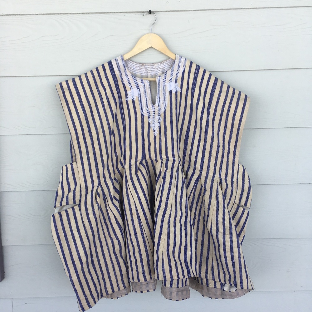 Boho Blue and Tan Striped Babydoll Tank - Picture 4 of 4